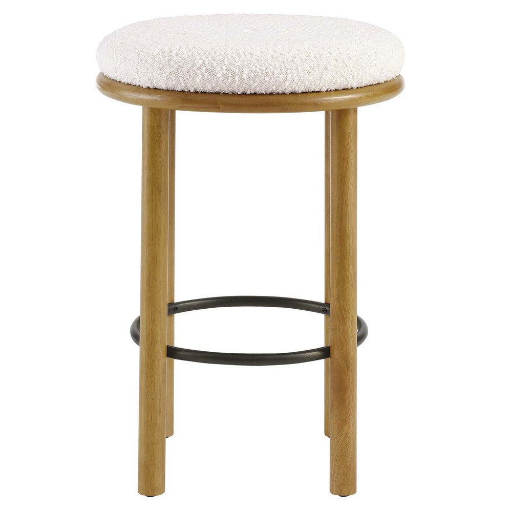 Modway Fable 26 Inch Backless Counter Stools Set of 2 in Oak Ivory - Kitchen Stools Counter Height - 2Pcs Upholstered Padded Boucle Seat