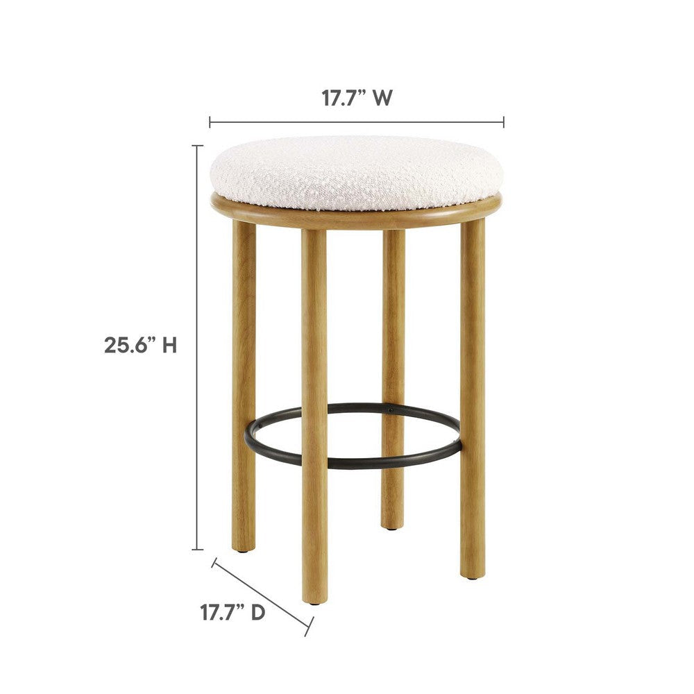 Modway Fable 26 Inch Backless Counter Stools Set of 2 in Oak Ivory - Kitchen Stools Counter Height - 2Pcs Upholstered Padded Boucle Seat