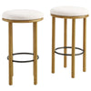 Modway Fable 30 Inch Backless Wood Bar Stools Set of 2 in Oak Ivory - Upholstered Padded Boucle Round Barstool - 2Pc Bar Height Stools with Footrest