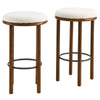 Modway Fable 30 Inch Backless Wood Bar Stools Set of 2 in Walnut Ivory - Upholstered Padded Boucle Round Barstool - 2Pc Bar Height Stools with Footrest