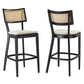 Modway Caledonia 46.5 Inch Elm Wood Bar Stools - Set of 2 in Black Beige - Padded Bar Stools with Rattan Back and Removable Cushion Cover - 2Pc High Bar Chairs with Footrest - Armless Bar Stools