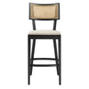 Modway Caledonia 46.5 Inch Elm Wood Bar Stools - Set of 2 in Black Beige - Padded Bar Stools with Rattan Back and Removable Cushion Cover