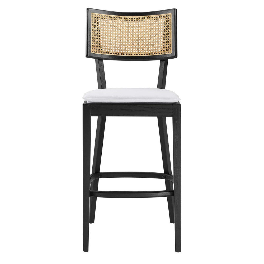 Modway Caledonia 46.5 Inch Elm Wood Bar Stools - Set of 2 in Black White - Padded Bar Stools with Rattan Back and Removable Cushion Cover