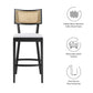 Modway Caledonia 46.5 Inch Elm Wood Bar Stools - Set of 2 in Black White - Padded Bar Stools with Rattan Back and Removable Cushion Cover