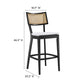 Modway Caledonia 46.5 Inch Elm Wood Bar Stools - Set of 2 in Black White - Padded Bar Stools with Rattan Back and Removable Cushion Cover