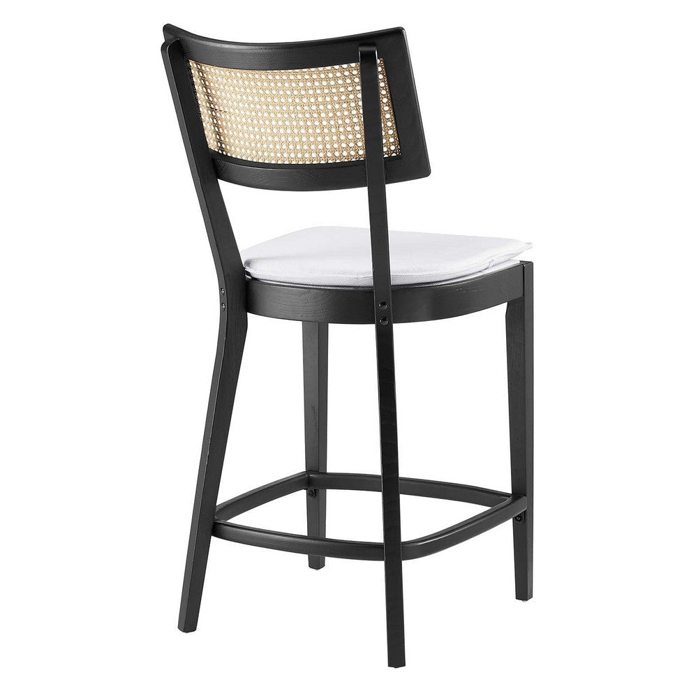 Modway Caledonia 42.5 Inch Elm Wood Counter Stools - Set of 2 in Black White - Padded Counter Stools with Rattan Back and Removable Cover