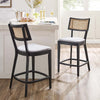 Modway Caledonia 42.5 Inch Elm Wood Counter Stools - Set of 2 in Black White - Padded Counter Stools with Rattan Back and Removable Cover