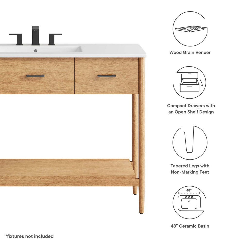 Modway Zaire 48” Mid-Century Single Bathroom Vanity Washstand in Natural White with Ceramic Sink Basin 48 Inches MDY-EEI-6824-NAT-WHI