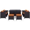 Modway Inverse Wicker Rattan 9-Piece Outdoor Patio Dining Furniture Set in Espresso Orange MDY-EEI-726-EXP-ORA