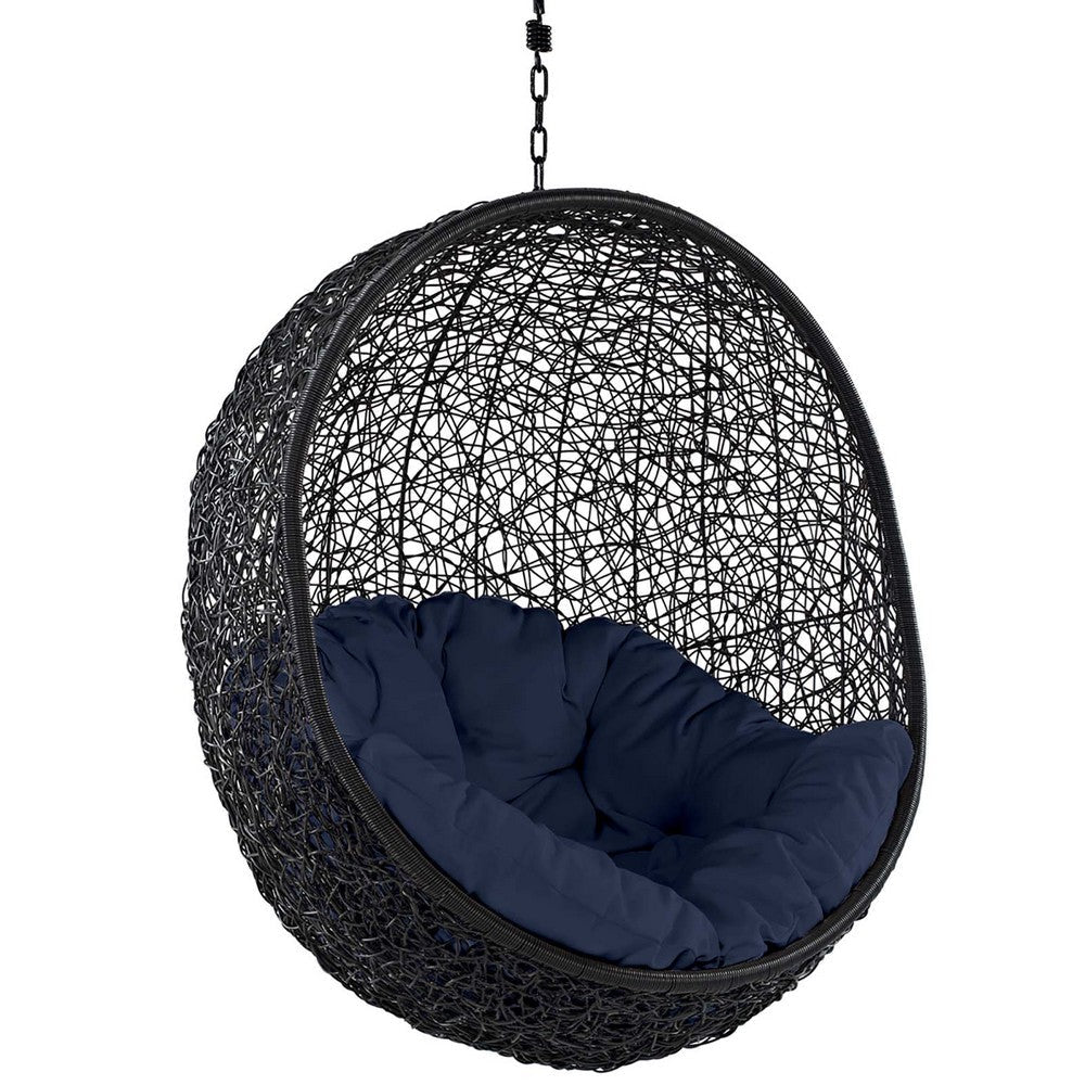 Modway EEI-739-NAV-SET Encase Wicker Rattan Outdoor Patio Porch Lounge Egg Swing Chair with Stand Navy MDY-EEI-739-NAV-SET