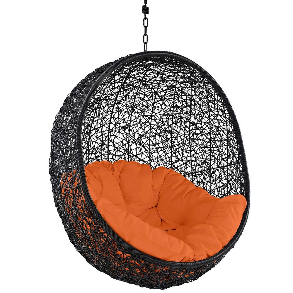 Modway EEI-739-ORA-SET Encase Wicker Rattan Outdoor Patio Porch Lounge Egg Swing Chair with Stand Orange MDY-EEI-739-ORA-SET