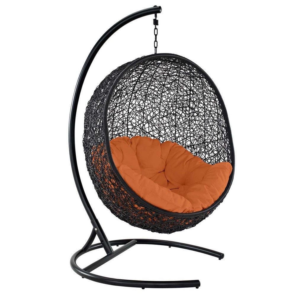 Modway EEI-739-ORA-SET Encase Wicker Rattan Outdoor Patio Porch Lounge Egg, Swing Chair with Stand, Orange