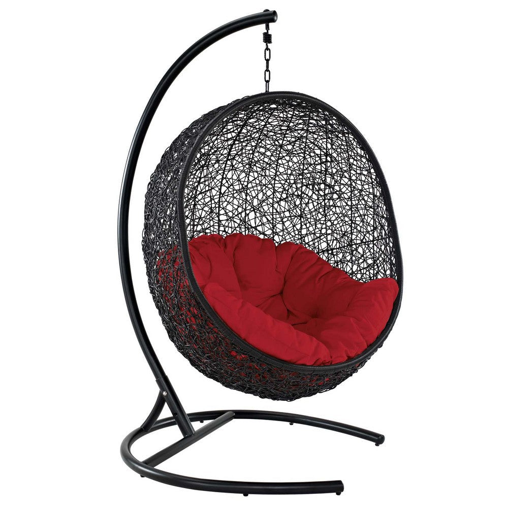 Modway EEI-739-RED-SET Encase Wicker Rattan Outdoor Patio Porch Lounge Egg, Swing Chair with Stand, Red