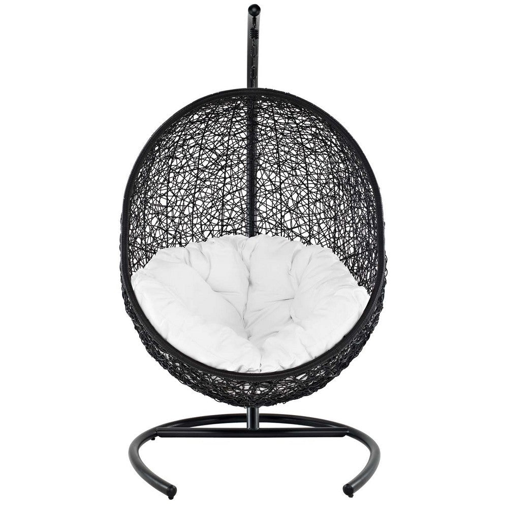 Modway Encase Wicker Rattan Outdoor Patio Porch Lounge Egg Swing Chair with Stand in White MDY-EEI-739-SET