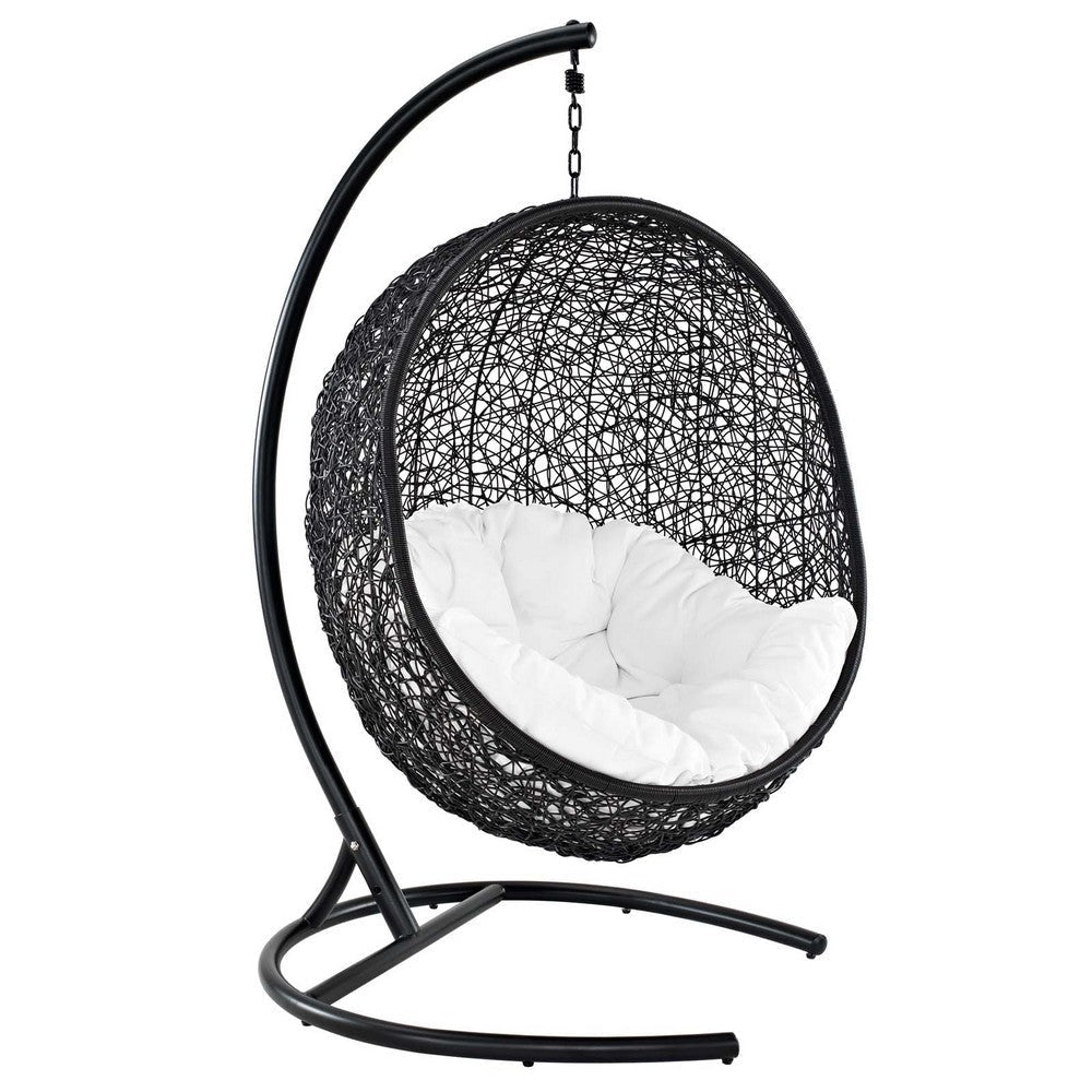 Modway Encase Wicker Rattan Outdoor Patio Porch Lounge Egg Swing Chair with Stand in White