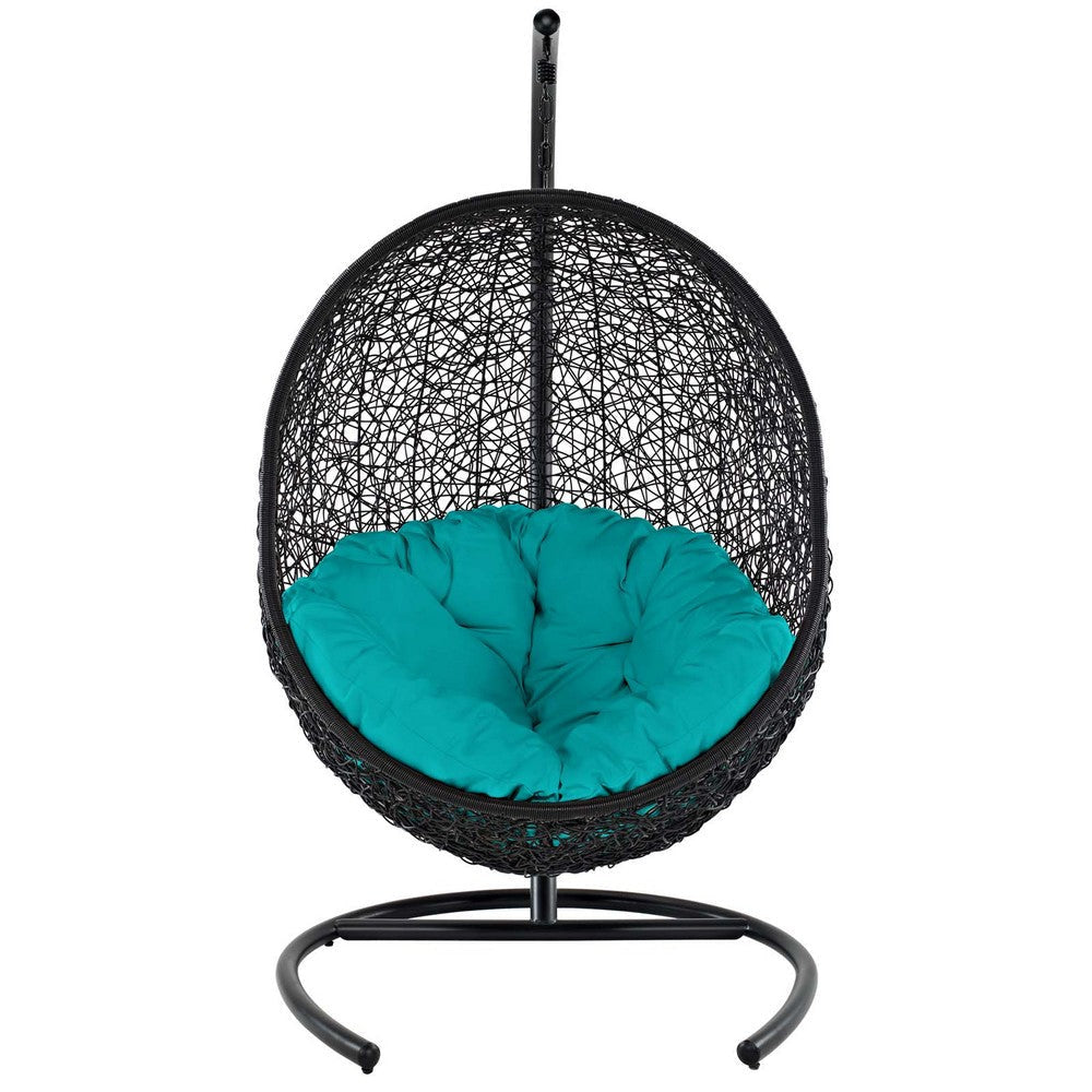 Modway EEI-739-TRQ-SET Encase Wicker Rattan Outdoor Patio Porch Lounge Egg Swing Chair with Stand Turquoise MDY-EEI-739-TRQ-SET