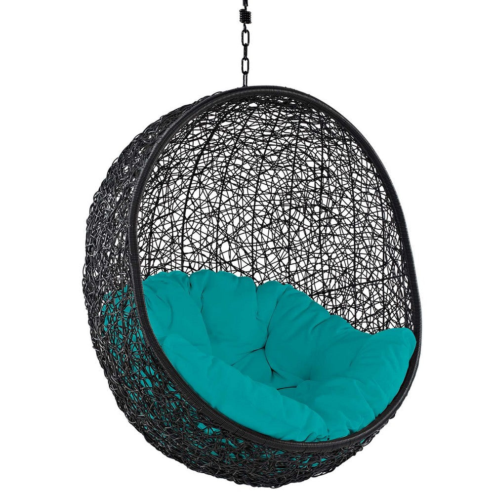 Modway EEI-739-TRQ-SET Encase Wicker Rattan Outdoor Patio Porch Lounge Egg Swing Chair with Stand Turquoise MDY-EEI-739-TRQ-SET