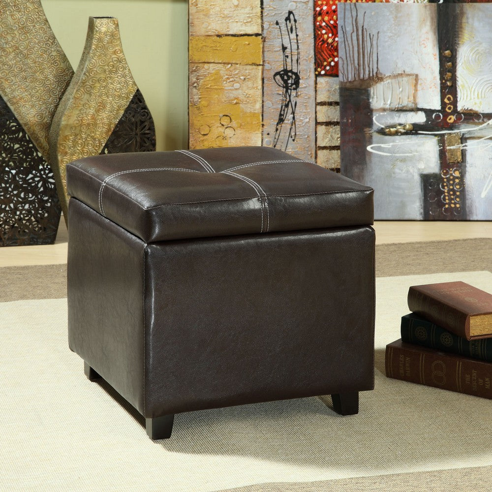 Modway Treasure Tufted Faux Leather Square Storage Ottoman Cube In Espresso