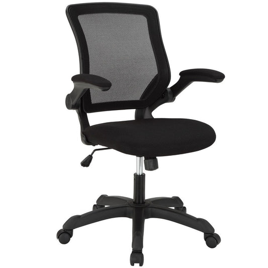 Modway Veer Office Chair with Mesh Back and Vinyl Seat With Flip-Up Arms in Black