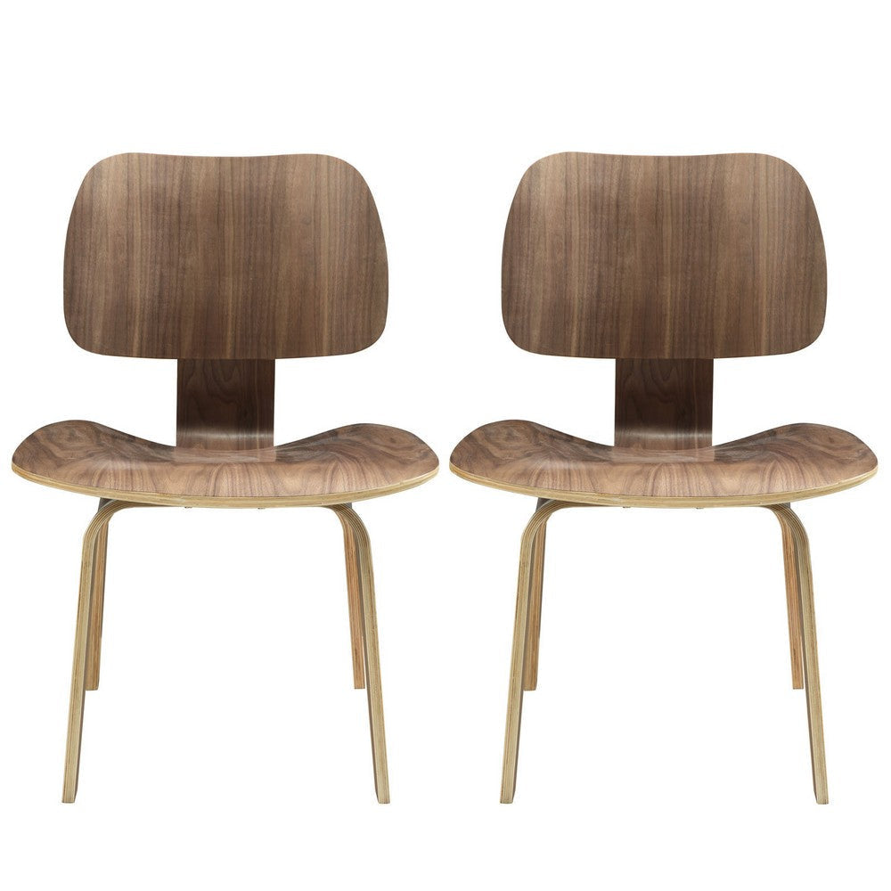 Modway Fathom Mid-Century Modern Molded Plywood Two Kitchen and Dining Room Chairs in Walnut