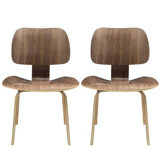 Modway Fathom Mid-Century Modern Molded Plywood Two Kitchen and Dining Room Chairs in Walnut