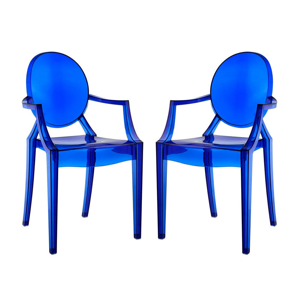 Modway Casper Modern Acrylic Stacking Two Dining Armchairs in Blue