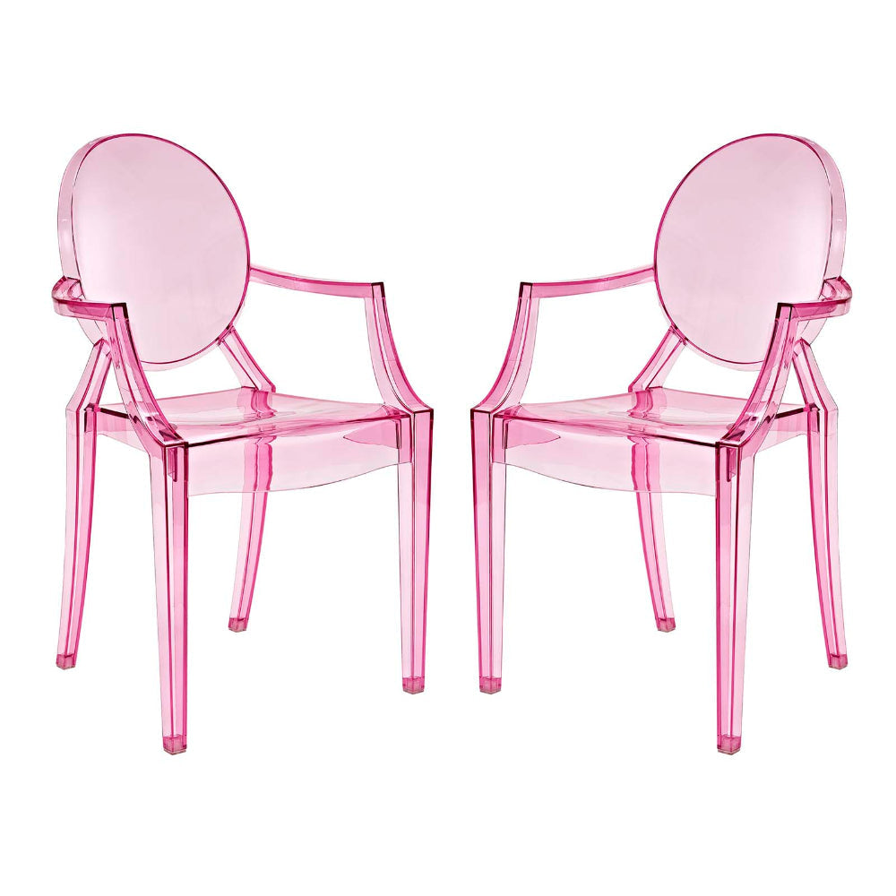 Modway Casper Modern Acrylic Stacking, Two Dining Armchairs, Pink