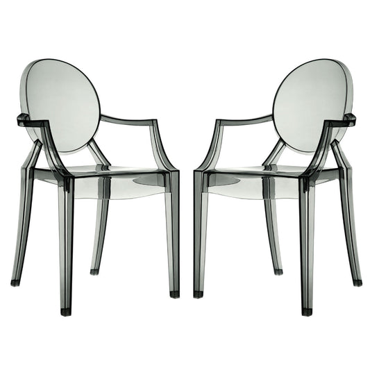 Modway Casper Modern Acrylic Stacking Two Dining Armchairs in Smoke