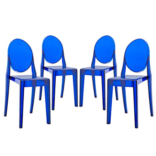 Modway Casper Modern Acrylic Stacking Four Dining Armchairs in Blue