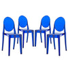 Modway Casper Modern Acrylic Stacking Four Dining Armchairs in Blue