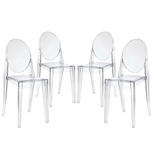 Modway Casper Modern Acrylic Stacking Four Dining Armchairs in Clear