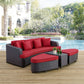 Modway Monterey Wicker Rattan 4-Piece Outdoor Patio Sectional Sofa Furniture Set with Cushions in Brown Red MDY-EEI-992-BRN-RED-SET