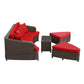 Modway Monterey Wicker Rattan 4-Piece Outdoor Patio Sectional Sofa Furniture Set with Cushions in Brown Red MDY-EEI-992-BRN-RED-SET