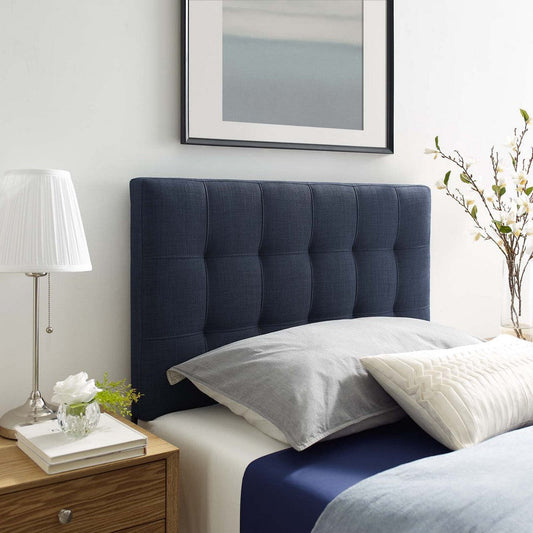 Modway Lily Tufted Linen Fabric Upholstered Twin Headboard in Navy