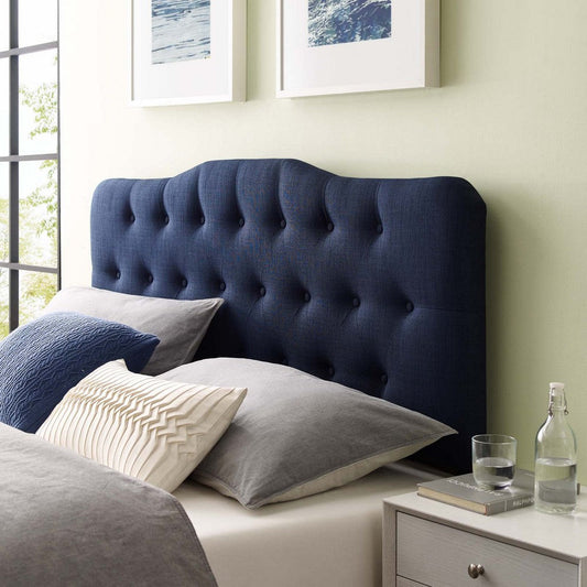 Modway Annabel Tufted Button Linen Fabric Upholstered Queen Headboard in Navy