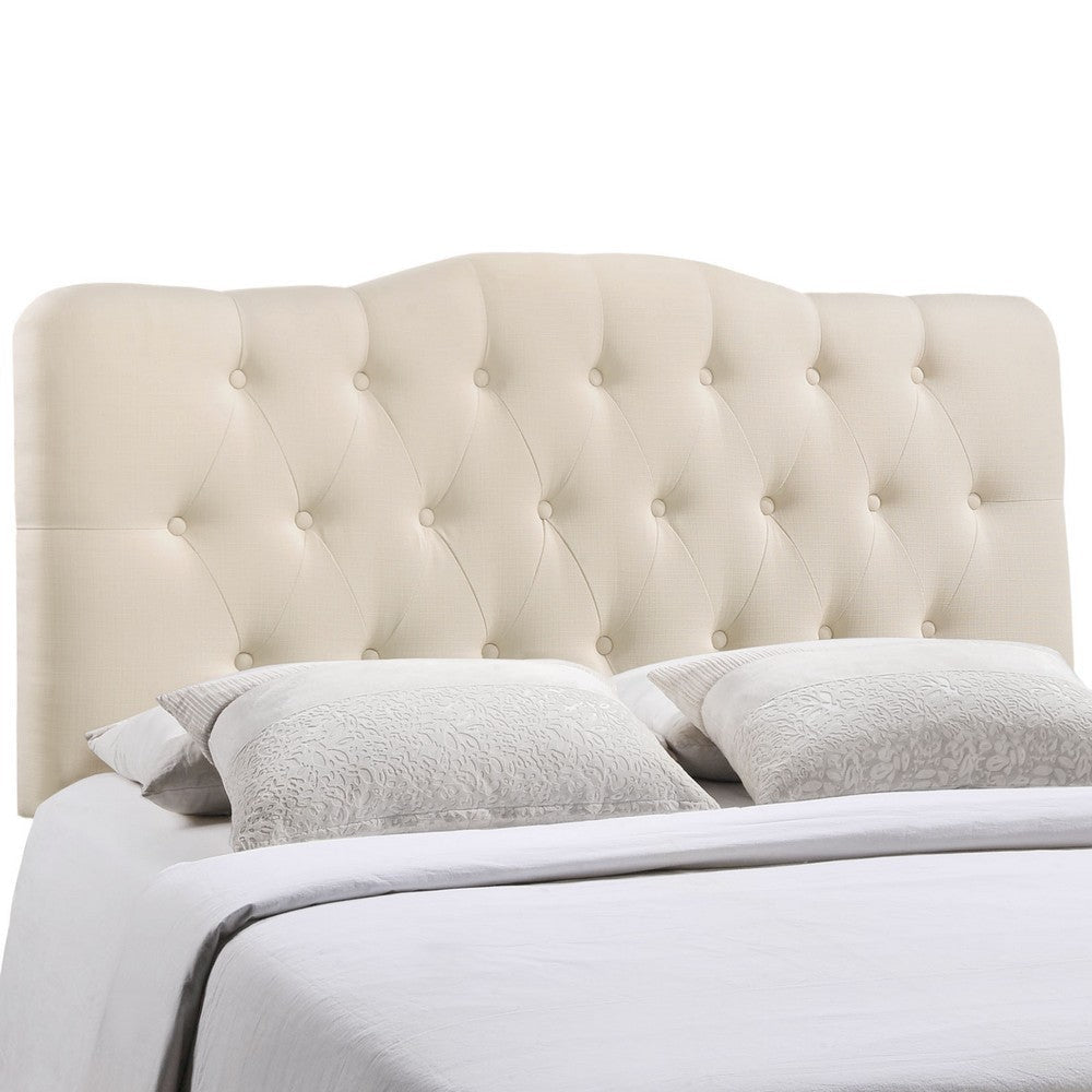 Modway Annabel Tufted Button Linen Fabric Upholstered King Headboard in Ivory