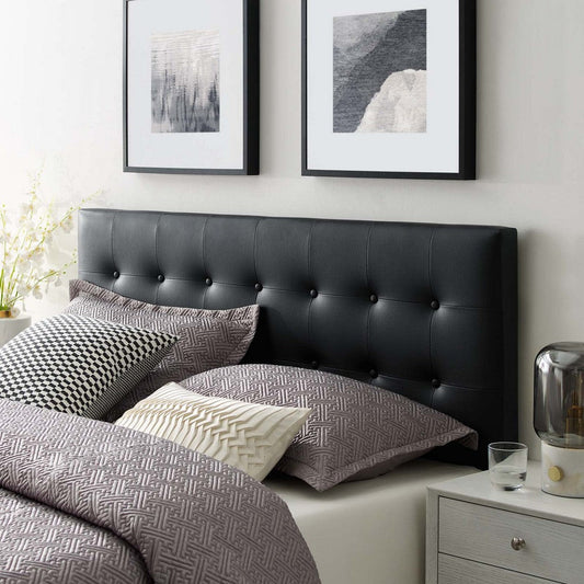 Modway Emily Tufted Button Faux Leather Upholstered Queen Headboard in Black