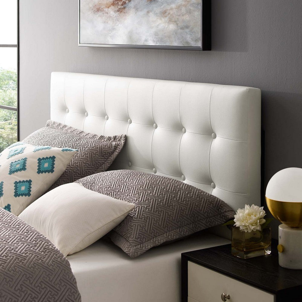 Modway Emily Tufted Button Faux Leather Upholstered Queen Headboard in White MDY-MOD-5171-WHI