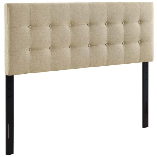 Modway Emily Tufted Button Linen Fabric Upholstered King Headboard in Beige