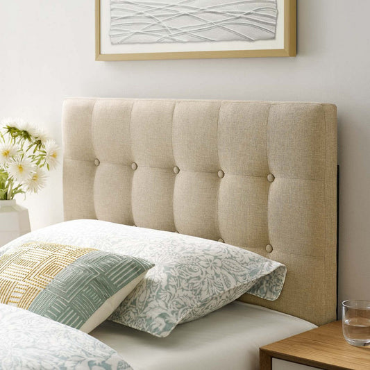 Modway Emily Tufted Button Linen Fabric Upholstered Twin Headboard in Beige