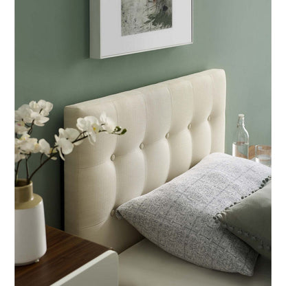 Modway Emily Tufted Button Linen Fabric Upholstered Twin Headboard in Ivory