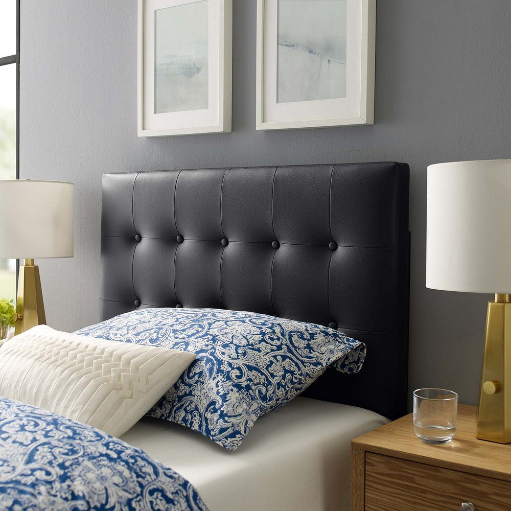 Modway Emily Tufted Button Faux Leather Upholstered Twin Headboard in Black