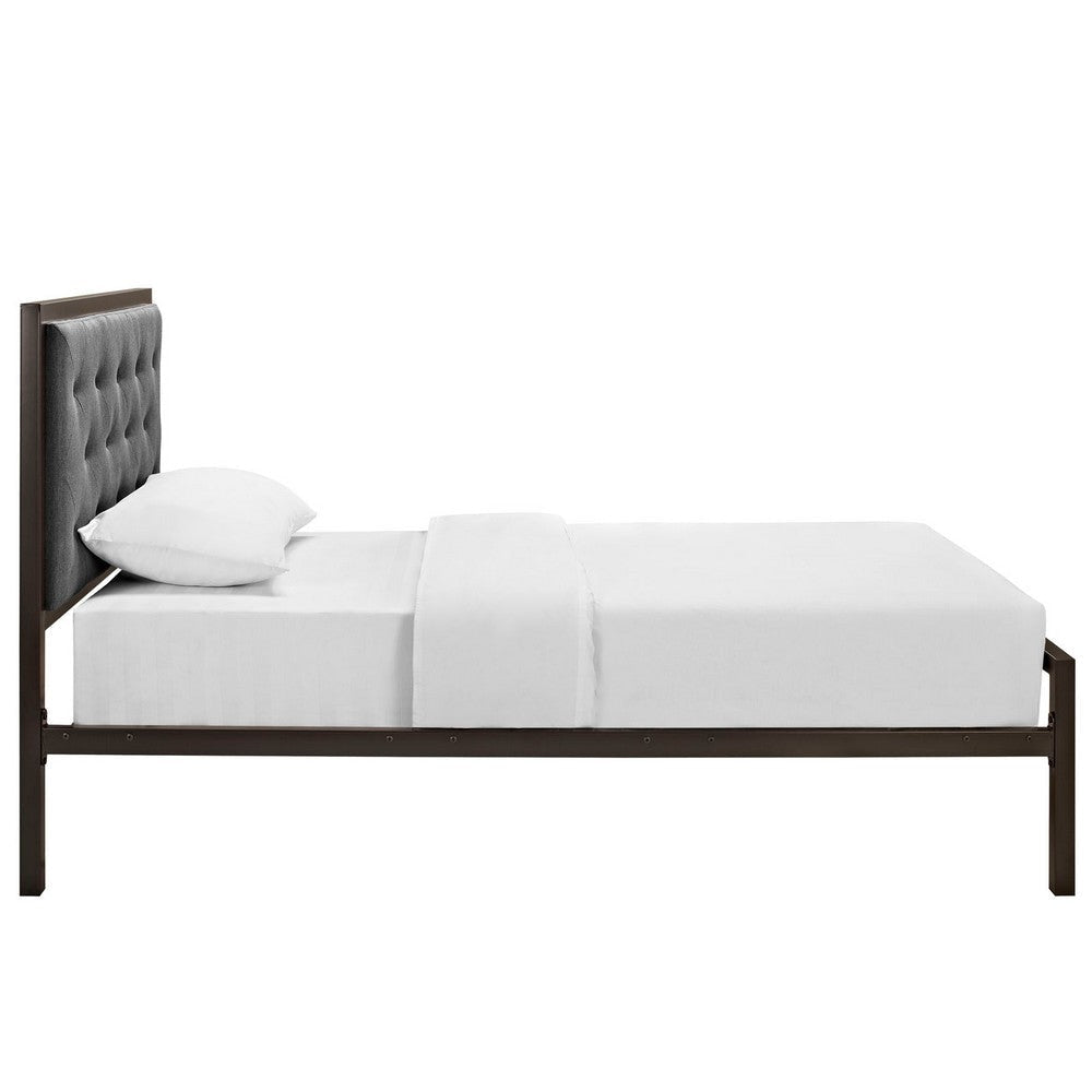 Modway Mia Upholstered in Brown Gray Tufted Platform Bed With Metal Slat Support in Twin MDY-MOD-5178-BRN-GRY-SET