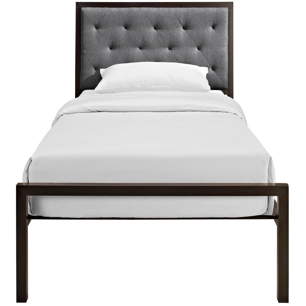 Modway Mia Upholstered in Brown Gray Tufted Platform Bed With Metal Slat Support in Twin MDY-MOD-5178-BRN-GRY-SET