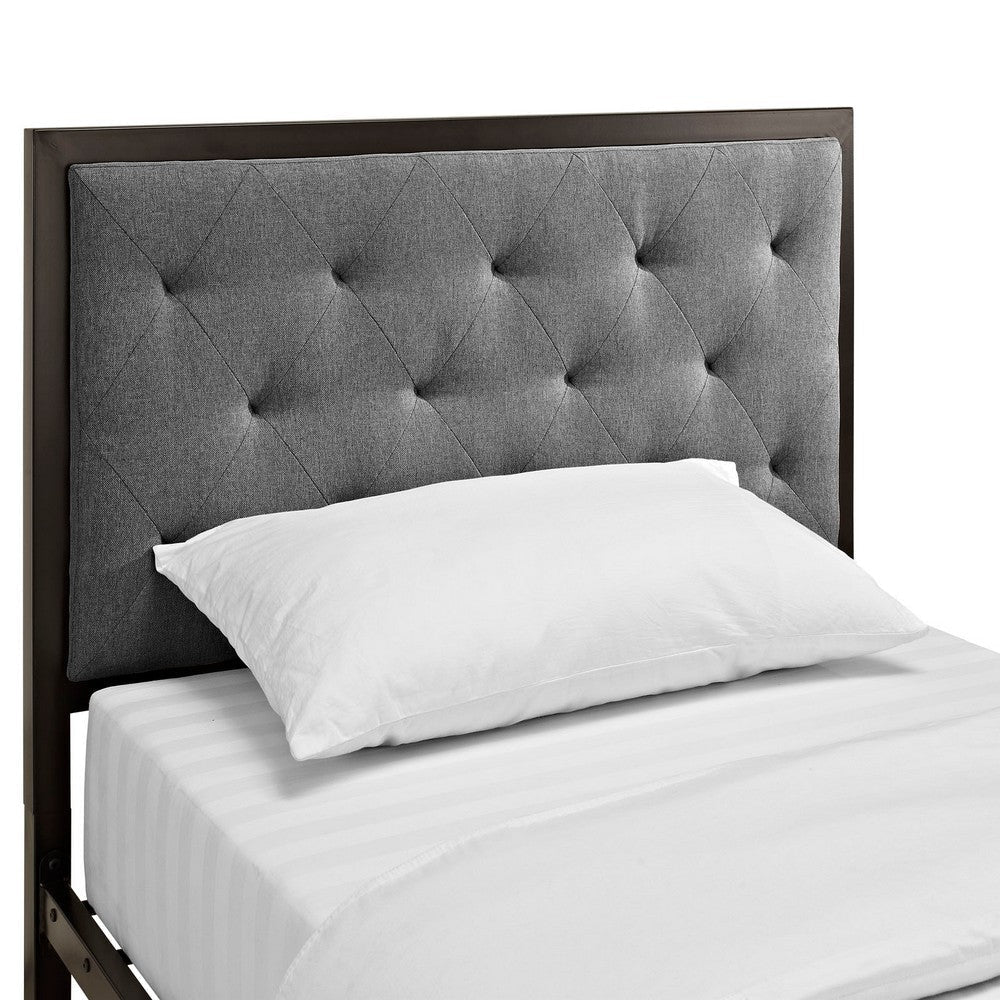 Modway Mia Upholstered in Brown Gray Tufted Platform Bed With Metal Slat Support in Twin MDY-MOD-5178-BRN-GRY-SET