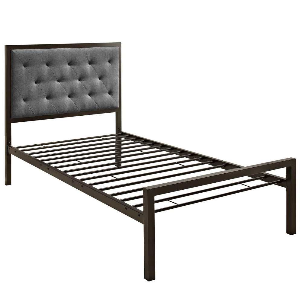 Modway Mia Upholstered in Brown Gray Tufted Platform Bed With Metal Slat Support in Twin MDY-MOD-5178-BRN-GRY-SET