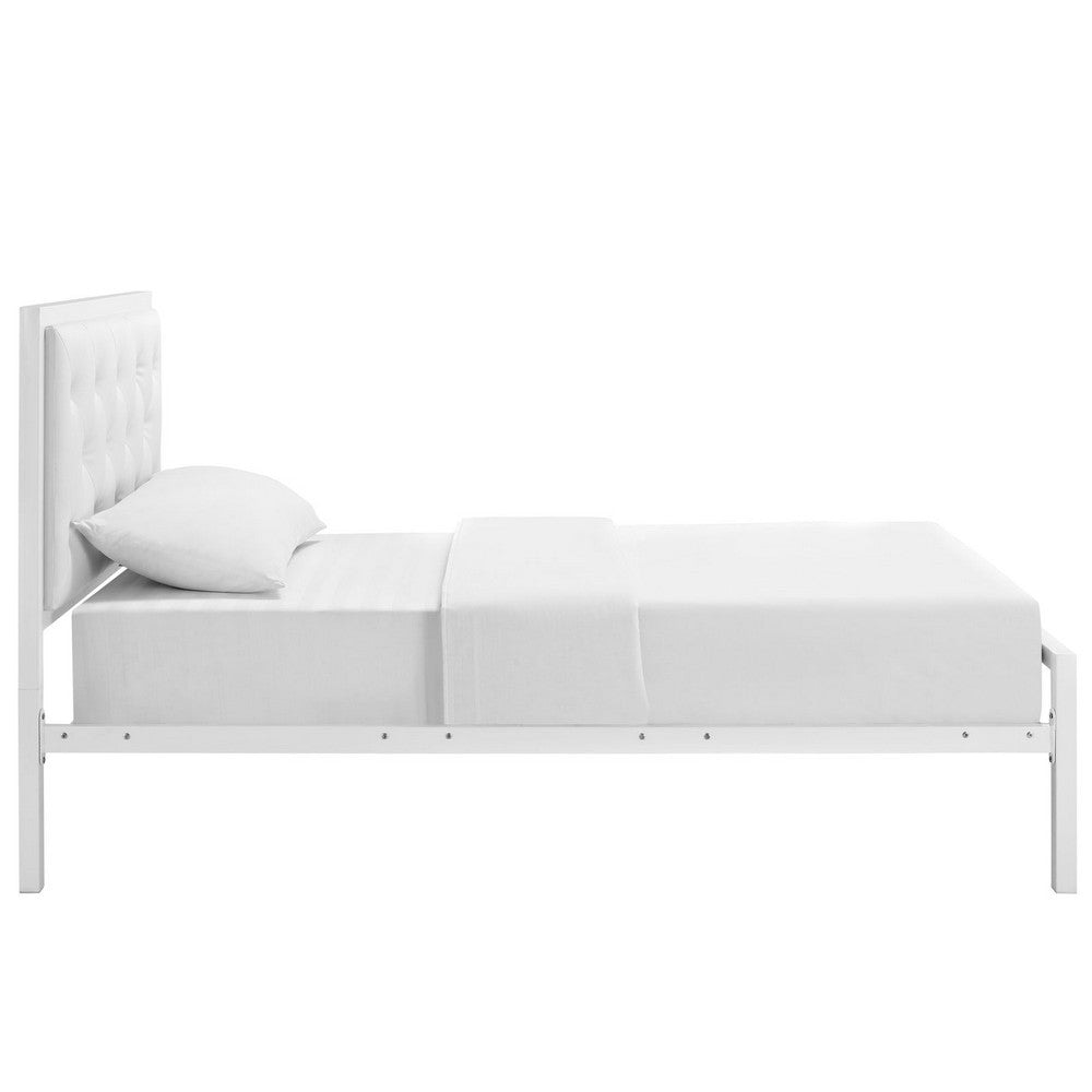 Modway Mia Tufted Faux Leather Twin Platform Bed Frame in White White MDY-MOD-5179-WHI-WHI-SET