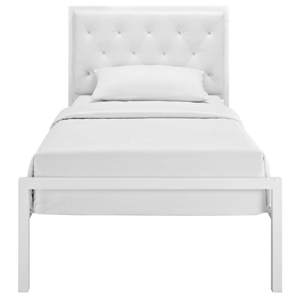 Modway Mia Tufted Faux Leather Twin Platform Bed Frame in White White MDY-MOD-5179-WHI-WHI-SET