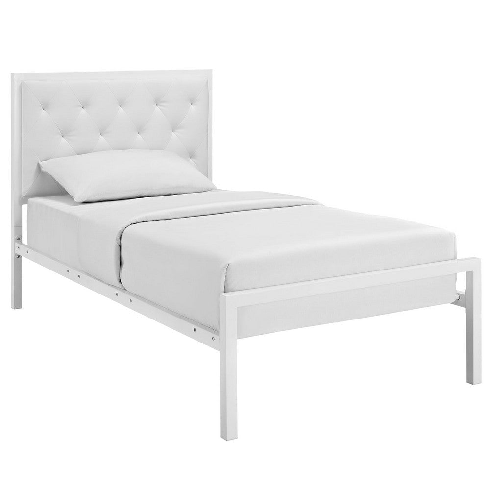 Modway Mia Tufted Faux Leather Twin Platform Bed Frame in White White