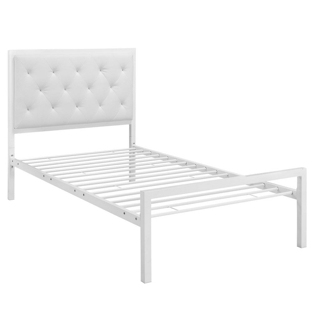 Modway Mia Tufted Faux Leather Twin Platform Bed Frame in White White MDY-MOD-5179-WHI-WHI-SET